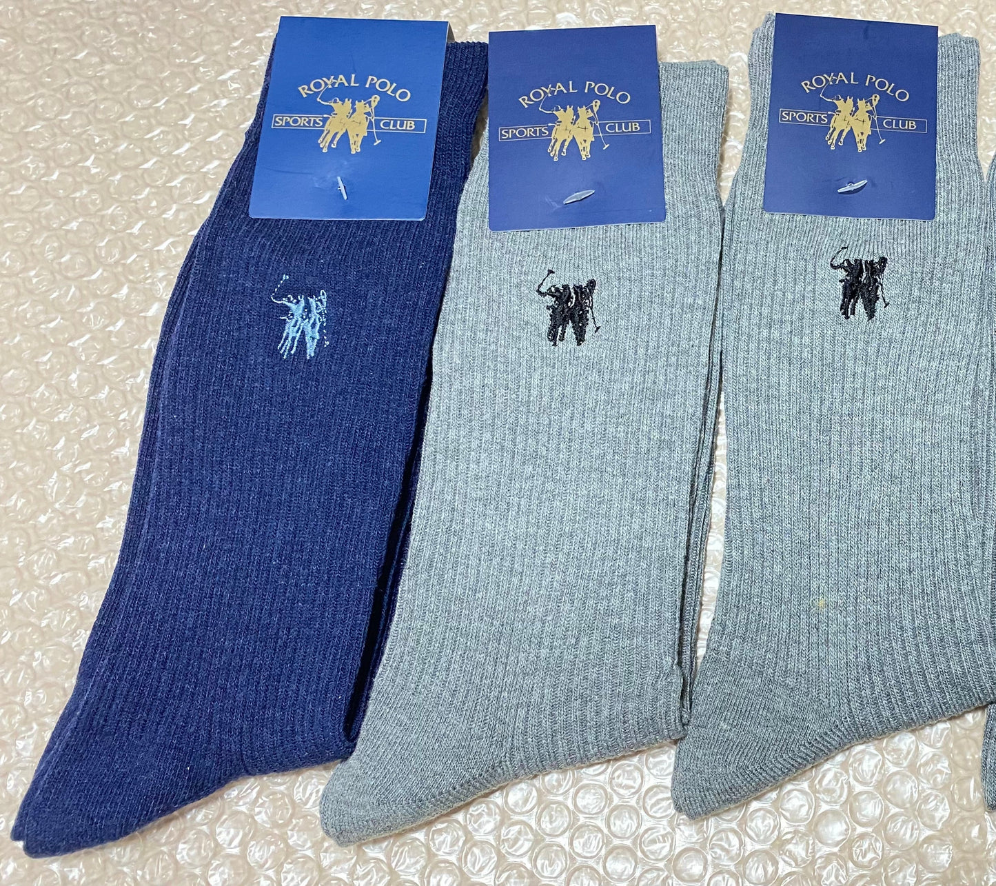 在庫限り　3足　紳士　綿混　ROYAL POLO両面刺繍　リブ・リンクス　ソックスソックス 3足
