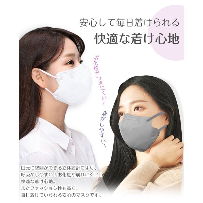 マスク 立体マスク KN95 90枚入 4層フィルター 男女兼用 3Dマスク 息がしやすい ノーズワイヤー 不織布 着用快適 小顔効果 通気性 グレー