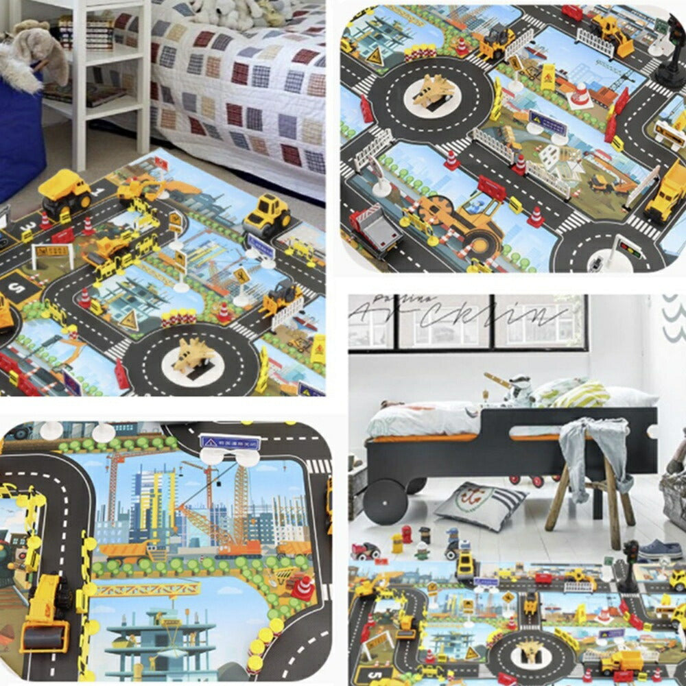 玩具 プレイマットーVer3ー 工事現場 道路 工事 街並み ジャンボプレイマット 車 トラック 重機 汽車 船 子供 地図 知育玩具 男の子 女の子 ロード 知育 遊び 知育遊び 学べる 3歳 4歳 5歳 6歳 子供 キッズ プレゼント