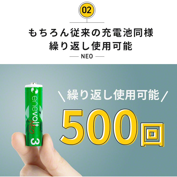 1.5V 充電池 単3 充電池 充電器セット 2本 リチウムイオン充電池 充電電池 充電式電池 enevolt NEO(3R-EVL01WT)