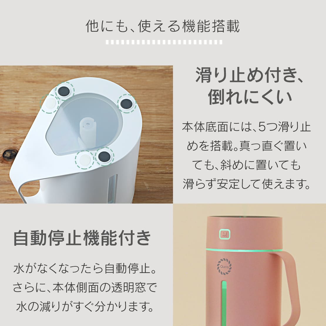 コードレス加湿器 携帯 ミニ加湿器（ホワイト）（3R-TMH01）