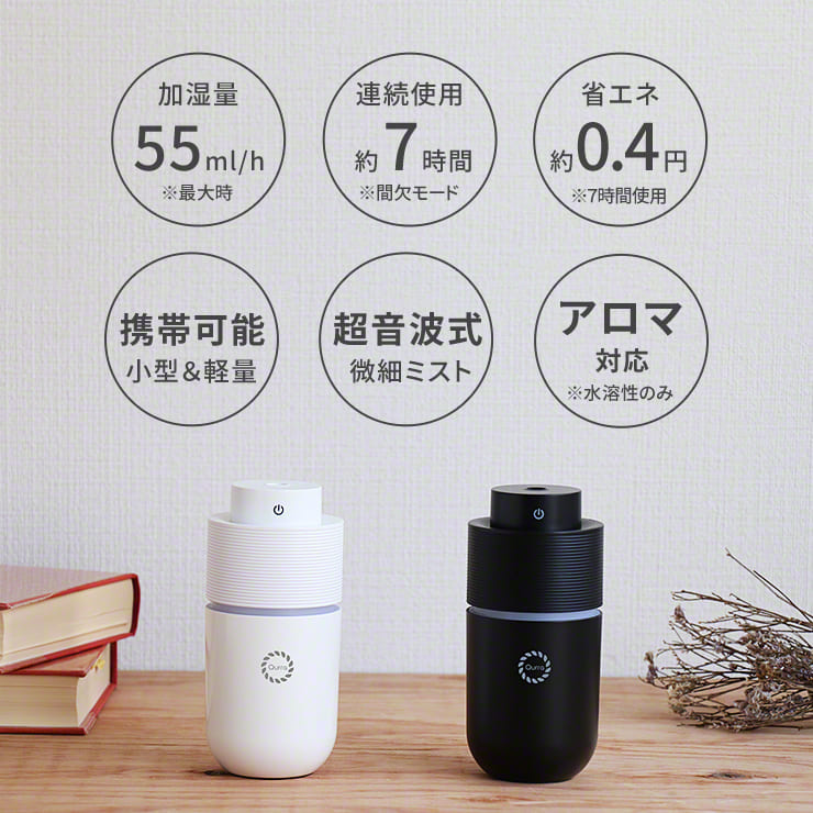 ポータブル加湿器 車内 車用 車載 持ち運び（ホワイト）（3R-TMH03）