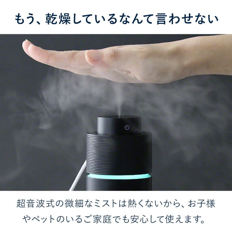 ポータブル加湿器 車内 車用 車載 持ち運び（ブラック）（3R-TMH03）