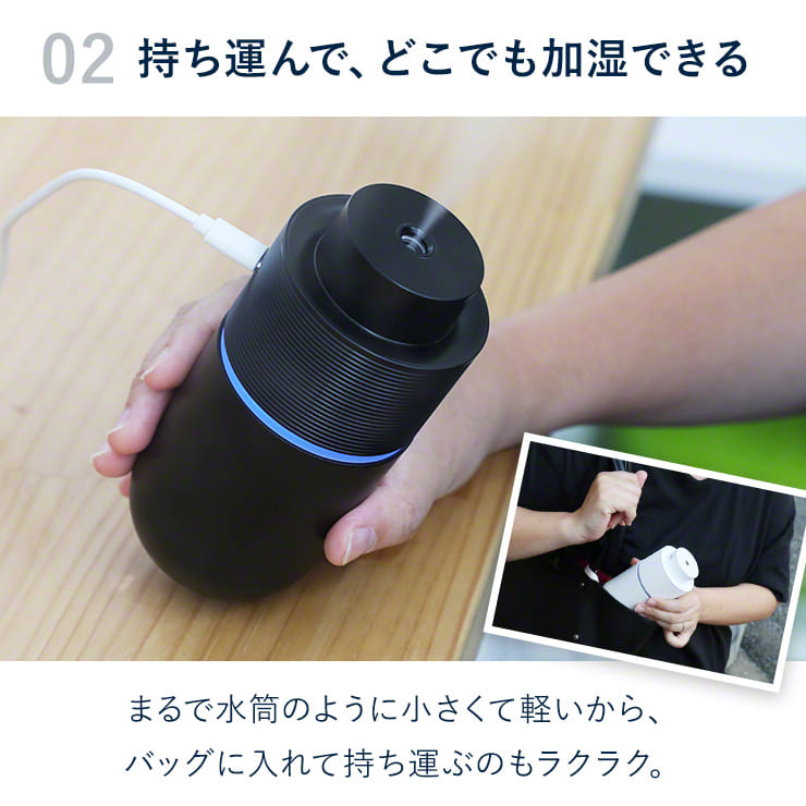 ポータブル加湿器 車内 車用 車載 持ち運び（ホワイト）（3R-TMH03）