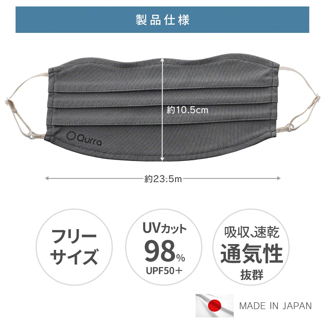 （ネイビー）UVカットマスク 日本製 UPF50＋ 洗える 大きめ 顔全体 日焼け防止 uvカット マスク 夏用 鼻(3R-UCM02)