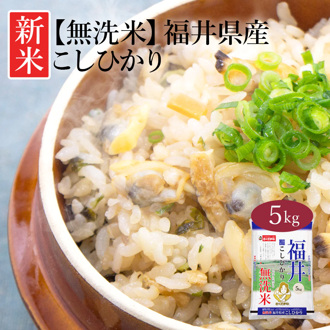無洗米 米 福井県産 こしひかり 5kg 令和5年産 新米 お米 白米 おくさま印 国産 食品 ギフト 引っ越し 挨拶 出産 内祝い 母の日 父の日 お中元 お歳暮 結婚 快気 還暦 香典返し 寒中 暑中見舞い お年賀 送料無料