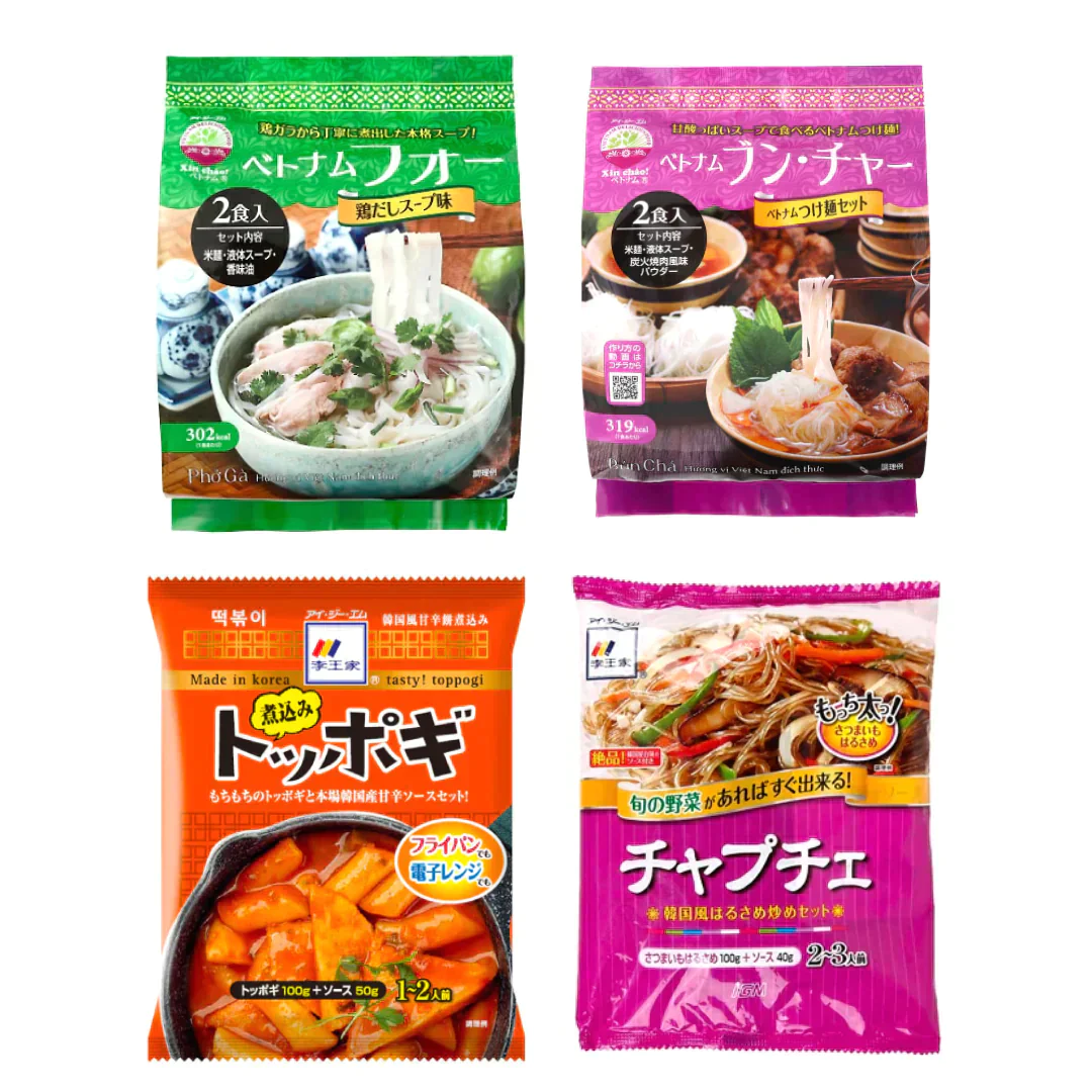[4種各3個12点]アジアセット フォー/トッポギ/チャプチェ