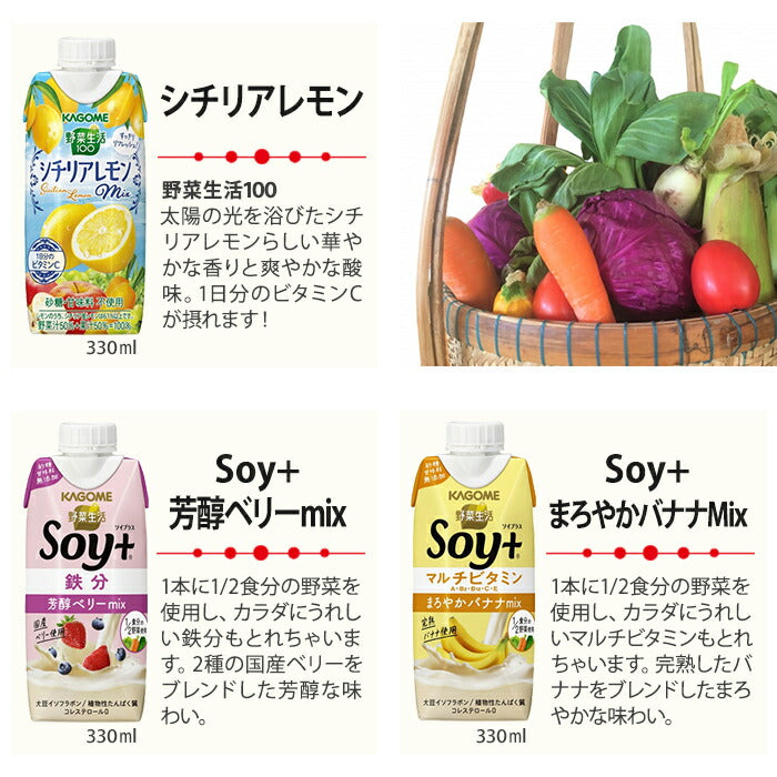 カゴメ スムージー 330ml 195ml 250g 紙パック 選べる 24本 (12本×2) 野菜ジュース