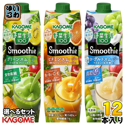 カゴメ 野菜生活100 スムージー 1000g 紙パック 選べる 12本 (6本×2) 野菜ジュース 〔果汁飲料〕