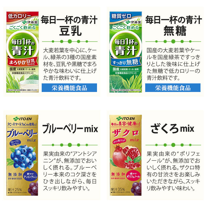 伊藤園 野菜ジュース 他 200ml 紙パック 選べる 96本 (24本×4) 〔青汁 1日分の野菜 選り取り〕