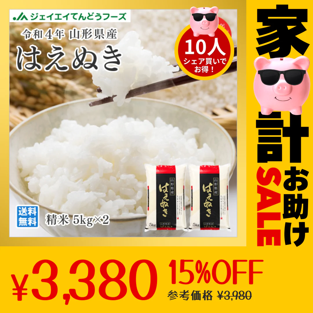米 送料無料 10kg 令和4年産 山形県産 はえぬき精米 10kg(5kg×2) 送料無料※一部地域を除く【最安値に挑戦】【家計お助けSALE】