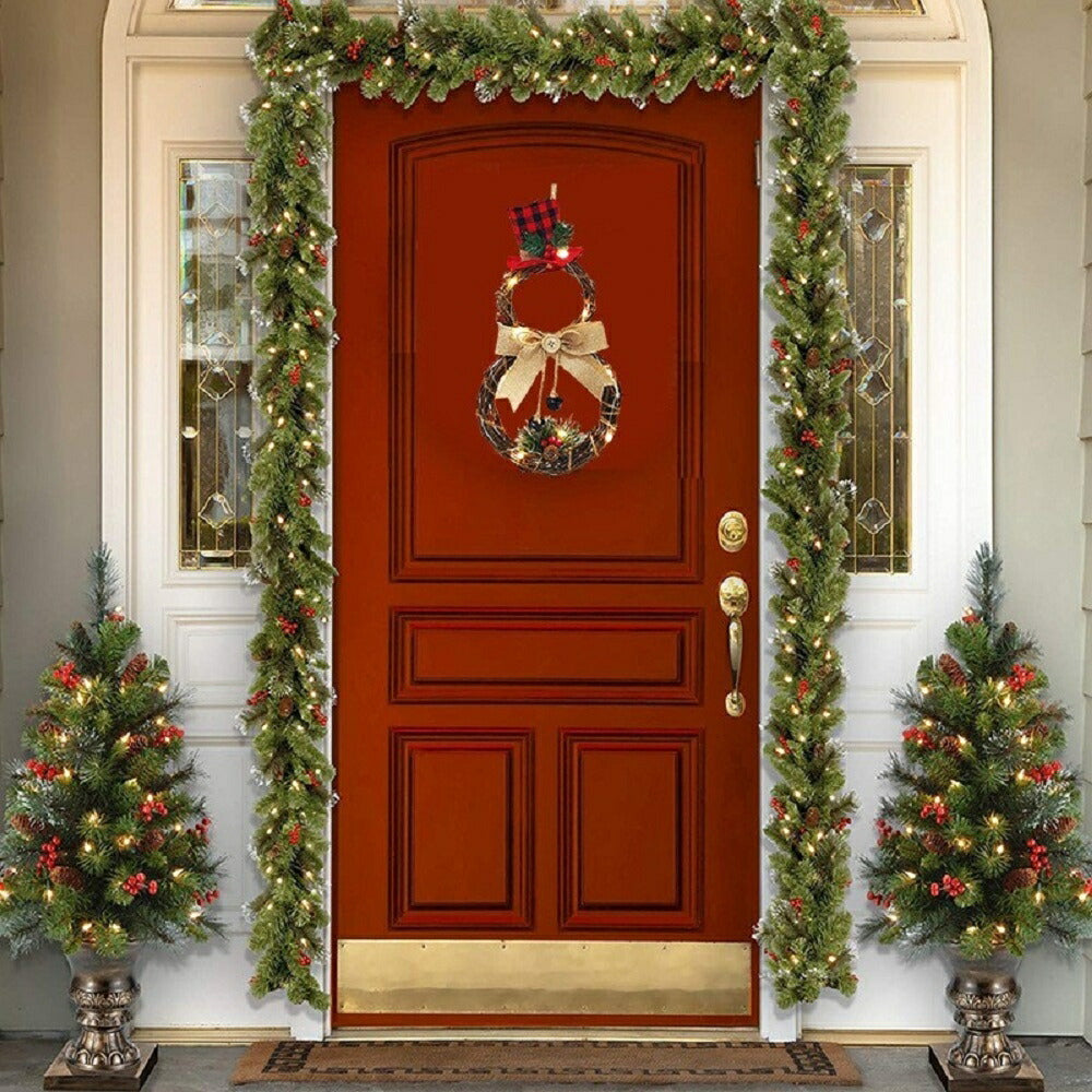 クリスマスリース 40×20 雪だるま LEDライト Xmas リース 造花 花輪 アートフラワー 照明 クリスマス 玄関 丸 輪っか ドア 飾り 装飾 インテリア お祝い 誕生日 クリスマス飾り プレゼント フラワーリース 室内 壁面装飾 壁掛け ギフト