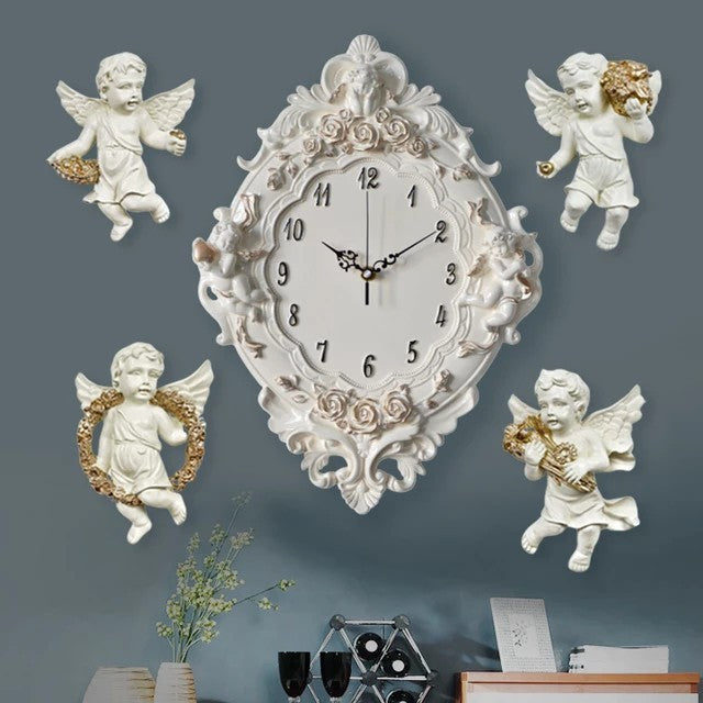 三体の天使 ブラケット時計 エンジェル ANGEL 壁掛け時計 CLOCK クロック 女神 クラシックスタイル時計 掛け時計 クロック ホワイト 姫 クオーツ 輸入雑貨 イタリア おしゃれ 雑貨 アンティーク調 ヨーロピアン ヨーロッパ クラシック