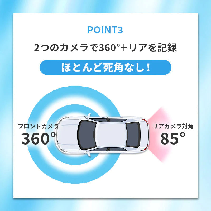 リアカメラ付き360° ドライブレコーダー ドラレコ 360度 バックカメラ Gセンサー搭載 200万画素 全方位撮影 タッチパネル式 DX-DR360 DIXIA TOHO