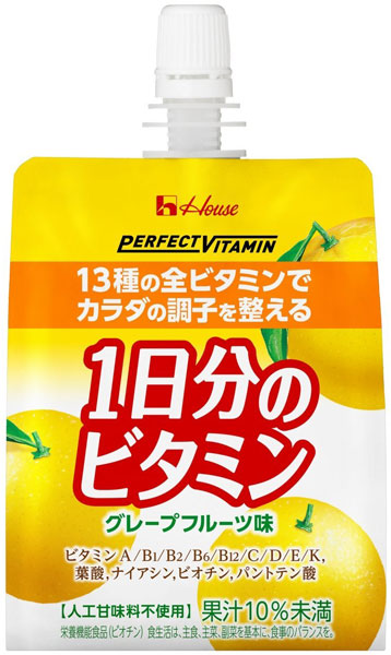 ハウスウェルネス 1日分のビタミンゼリー グレープフルーツ味 180g パウチ 24個入 〔ゼリー飲料〕
