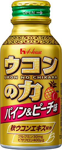 ハウス ウコンの力 パイン＆ピーチ味 100ml 缶 60本 (30本入×2 まとめ買い) 〔ウコンエキス ウコンドリンク 飲み会 肝臓 酒 二日酔い〕