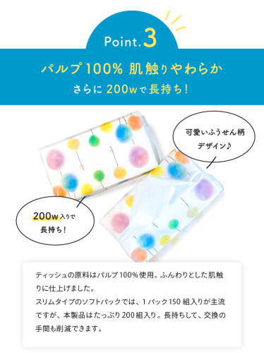 大容量圧縮ソフトパックティッシュ　保管名人　200W（400枚） x 12Px2袋セット / パルプ100％