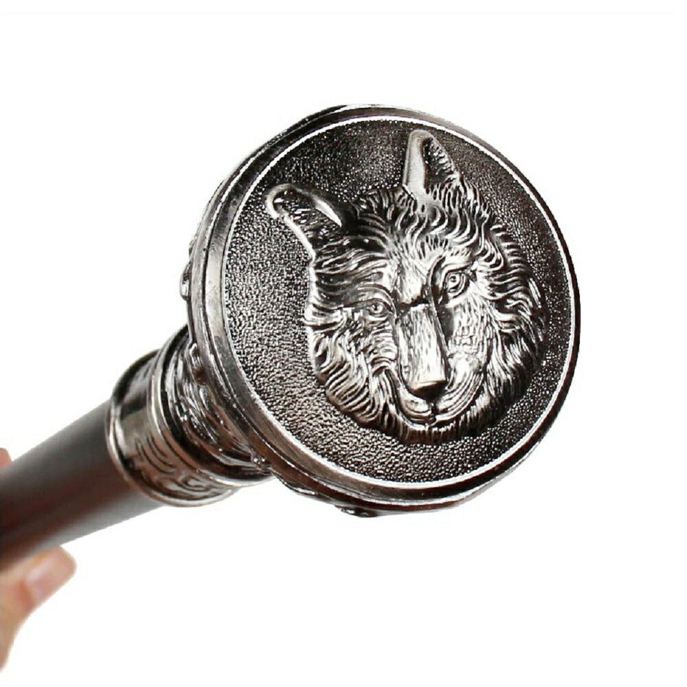 杖 ウルフ 刻印 丸型 Wolf 狼 オオカミ アニマル 杖 つえ ステッキ おしゃれ 高級 銀 男性 女性 金属 ブロンズ ウォーキングスティック アンティークスタイル レトロ 一本杖 ステッキ かっこいい つえ 父の日 紳士 イベント 撮影 舞台 演劇