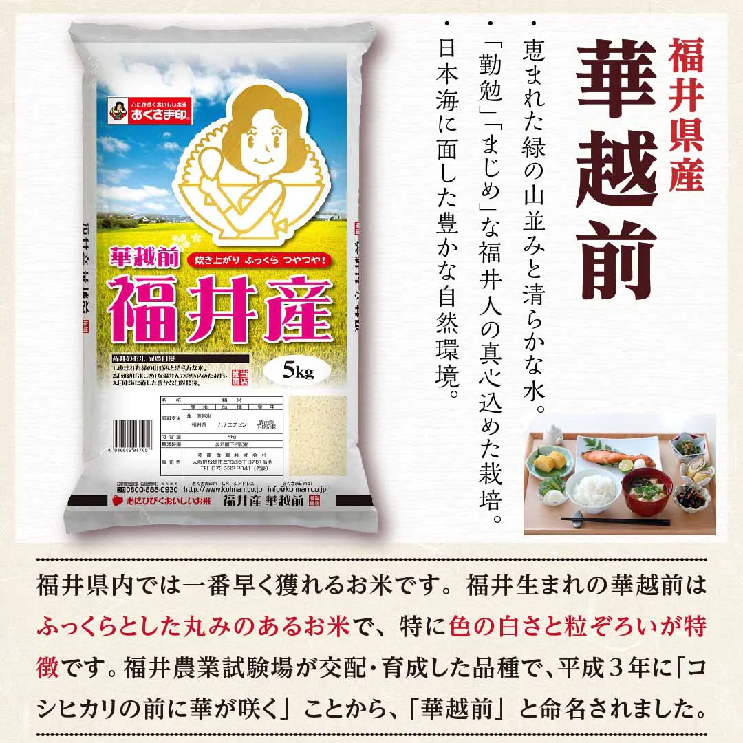 米 精米 福井県産 華越前 ハナエチゼン 5kg 令和5年産 新米 お米 白米 おくさま印 国産 食品 ギフト 引っ越し 挨拶 出産 内祝い 母の日 父の日 お中元 お歳暮 結婚 快気 還暦 香典返し お年賀 送料無料