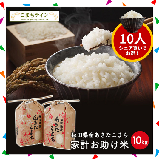 【10人シェア買いでお得】新米！あきたこまち 10kg（5ｋｇ×2袋）家計お助け米 令和4年産