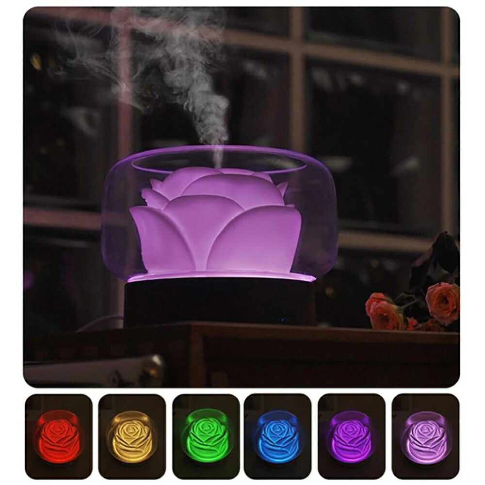 加湿器 薔薇 アロマ ローズ ホワイト Rose 乾燥対策 アロマ ディフューザー 加湿機 LED 照明 アロマ ランプ ナイト ライト 超音波 アロマ加湿器 卓上 リビング 部屋 ダイニング 寝室 可愛い 癒しグッズ コンパクト お誕生日 プレゼント