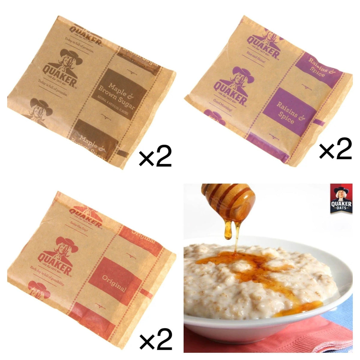 6袋入り クエーカー オートミール 3種類（レギュラー/ メープルブラウンシュガー /レーズン&スパイス）シリアル QUAKER