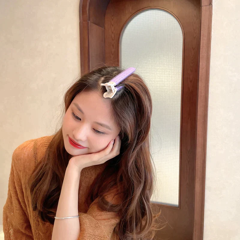 【パープル】前髪カーラー クリップ 2個セット くるん くるりん ヘアカーラー 巻き髪 クリップ付