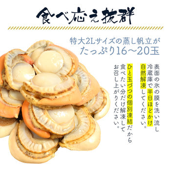 【先着30購入限定】北海道噴火湾産 特大蒸しホタテ 約1kg［NET800g］ 特大2Lサイズ16～20個入 生食可 ボイルほたて ボイルホタテ ボイル帆立