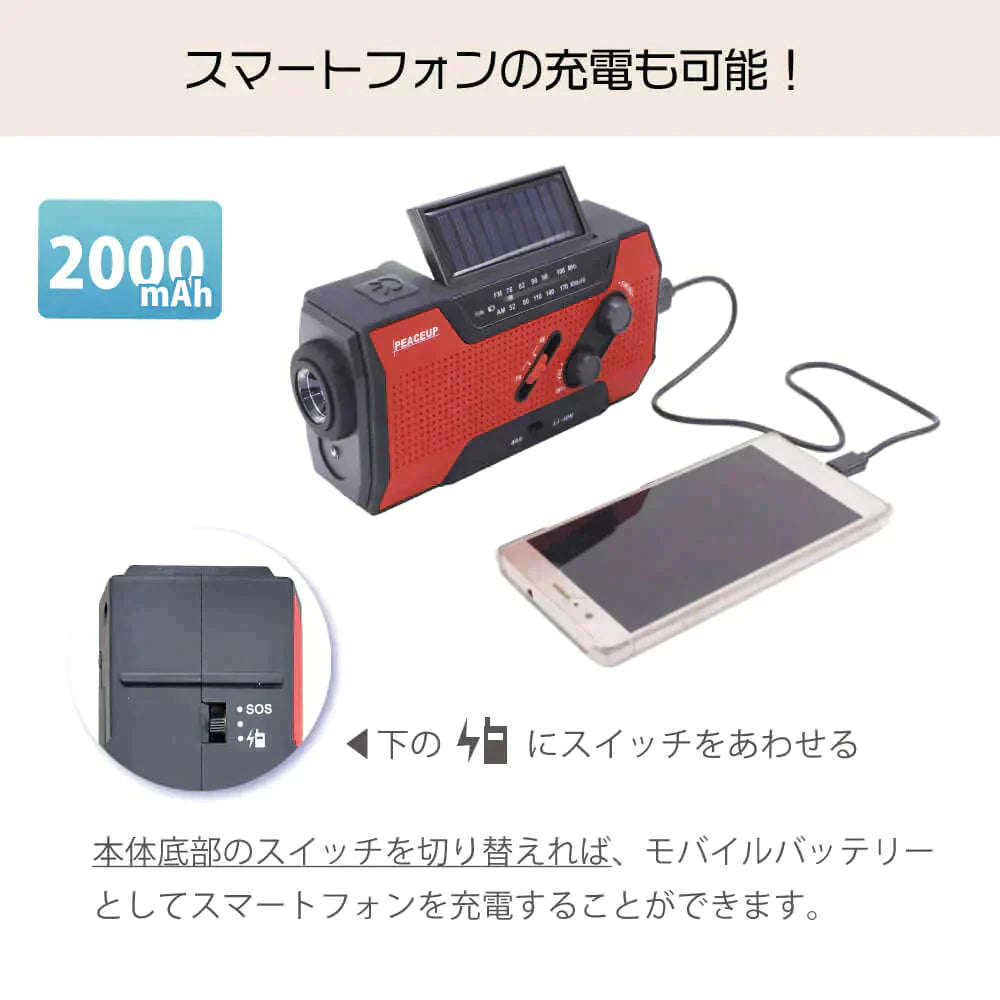 多機能防災ラジオライト【10年保存電池付き】レッド【ゲリラセール】