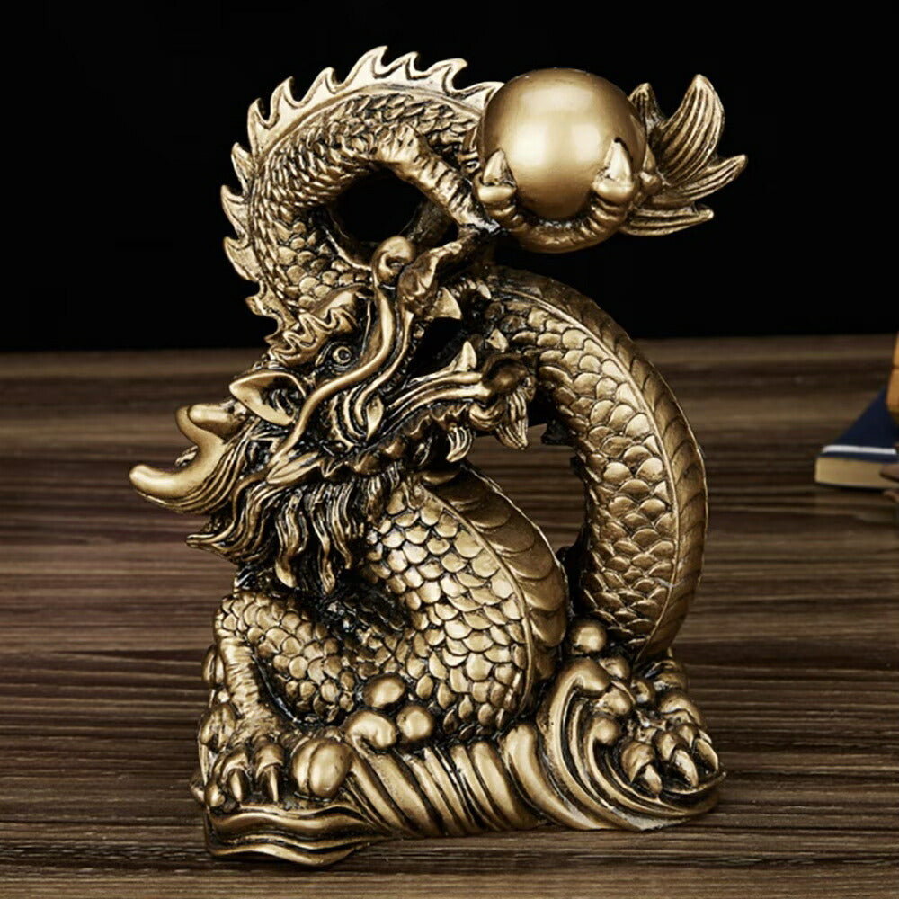 置物 龍神 尻尾に玉を持つ龍 五本爪 龍 竜 ブロンズゴールド 龍の置物 樹脂 ドラゴン 風水 アイテム パワースポット 開運 金運 財産運 出世運 恋愛運 幸福 成功 プレゼント 贈り物 開運厄除 祈願成就 厳重 金運上昇 運気上昇
