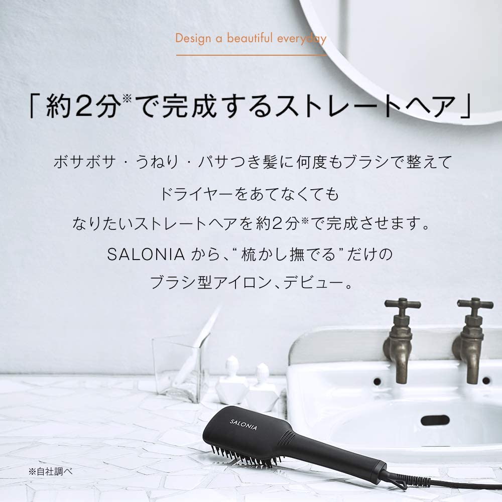SALONIA サロニア ストレートヒートマイナスイオンブラシ  ブラック 海外対応 　SL-012BK