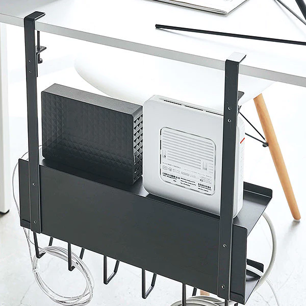 デスク下 ケーブル＆ルーター 収納ラック（山崎実業 スマート）ブラック