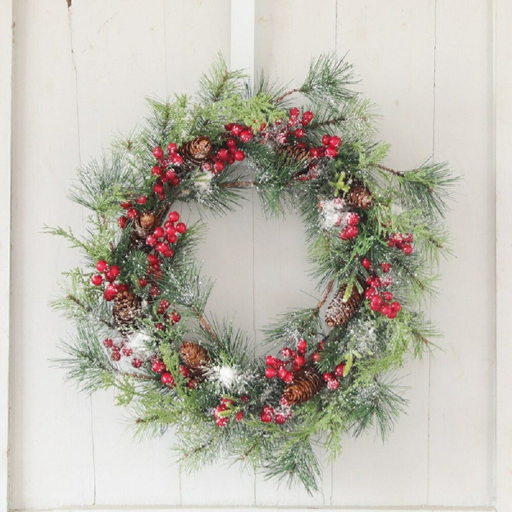 クリスマスリース 50cm×50cm 赤い実 松ぼっくり Xmas リース 造花 花輪 アートフラワー クリスマス 玄関 丸 輪っか ドア 飾り 装飾 インテリア 誕生日 クリスマス飾り モダン プレゼント フラワーリース 室内 壁面装飾 壁掛け ギフト クリスマス飾りつけ クリスマスグッズ