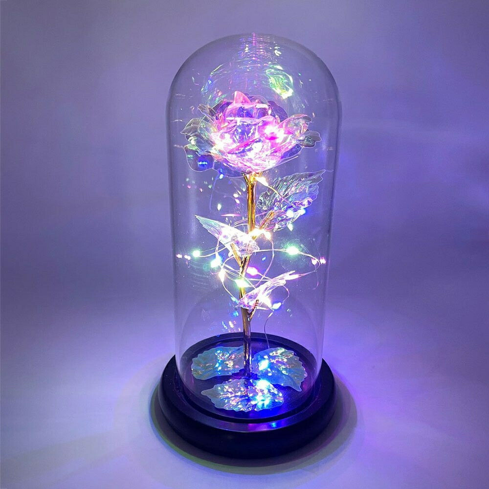 照明 薔薇 ガラスドーム LED 3D オブジェ 雑貨 玄関 レインボー ギャラクシーローズ おしゃれライト ガラスアート バラ ローズ フラワー 花 華 ガーデン イルミネーションライト イルミネーション インテリア ライトアップ 置物 置き物 卓上 テーブル ガラス 癒しグッズ