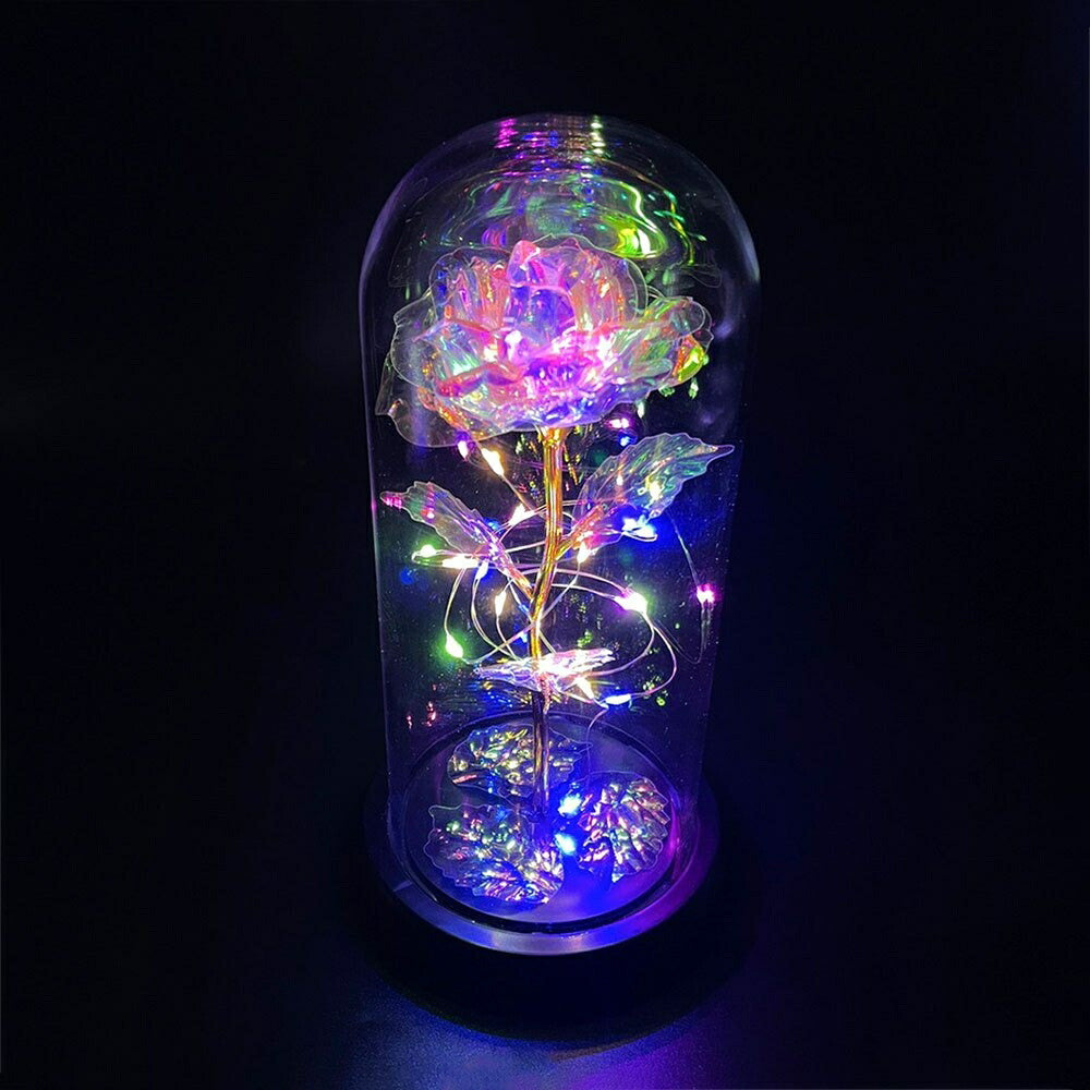 照明 薔薇 ガラスドーム LED 3D オブジェ 雑貨 玄関 レインボー ギャラクシーローズ おしゃれライト ガラスアート バラ ローズ フラワー 花 華 ガーデン イルミネーションライト イルミネーション インテリア ライトアップ 置物 置き物 卓上 テーブル ガラス 癒しグッズ