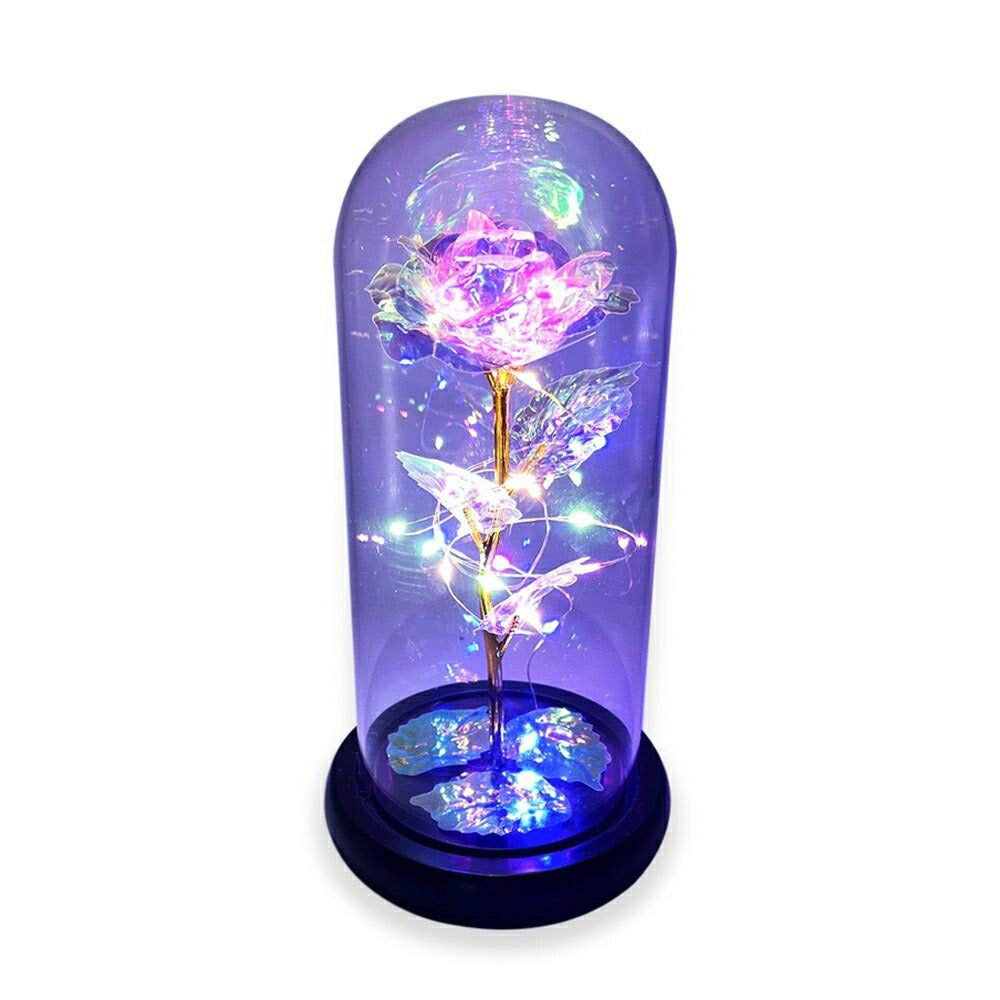 照明 薔薇 ガラスドーム LED 3D オブジェ 雑貨 玄関 レインボー ギャラクシーローズ おしゃれライト ガラスアート バラ ローズ フラワー 花 華 ガーデン イルミネーションライト イルミネーション インテリア ライトアップ 置物 置き物 卓上 テーブル ガラス 癒しグッズ