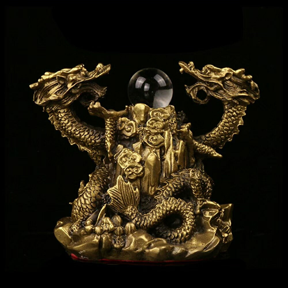 風水 置物 龍 ツインドラゴン 人工水晶 五本爪 龍 竜 真鍮 ブロンズゴールド 龍の置物 ドラゴン 風水 アイテム パワースポット 開運 金運 財産運 出世運 恋愛運 幸福 成功 贈り物 開運厄除 祈願成就 厳重 金運上昇 運気上昇インテリア