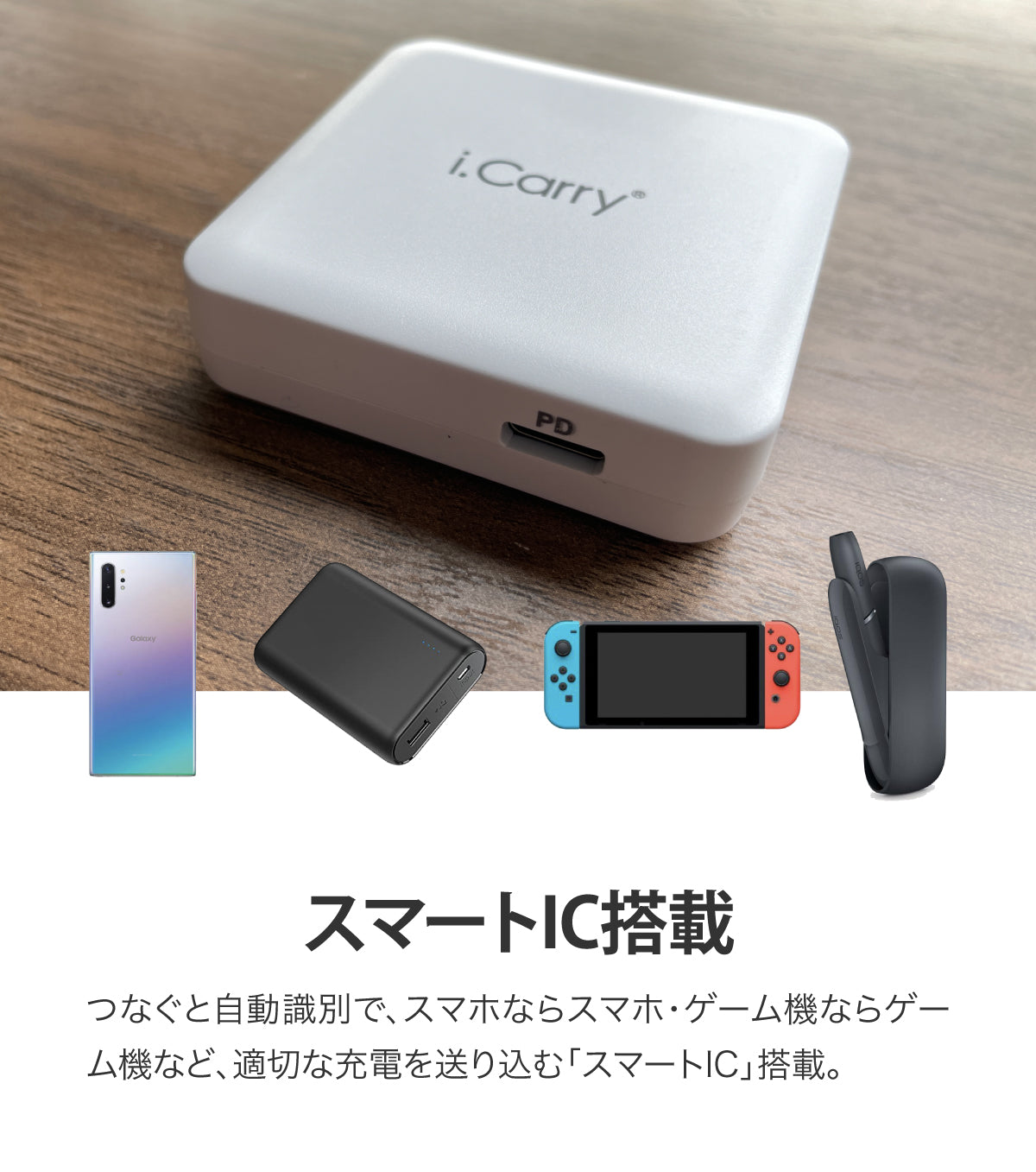 （ホワイト）iCarry PD18w スリム USB コンセント i Phone13 12 充電器 【PD 18W 急速充電】17-AC15P