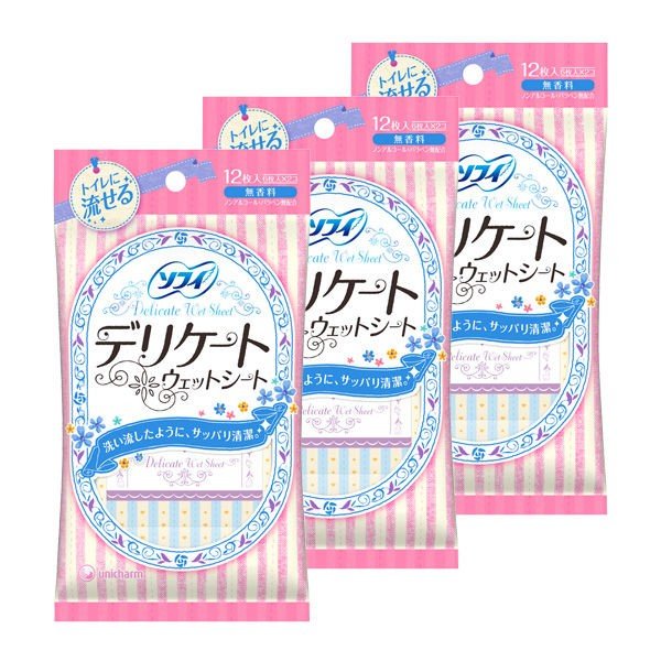 3個　ソフィ　デリケートウェットティッシュ 生理用品 ソフィ 無香料
