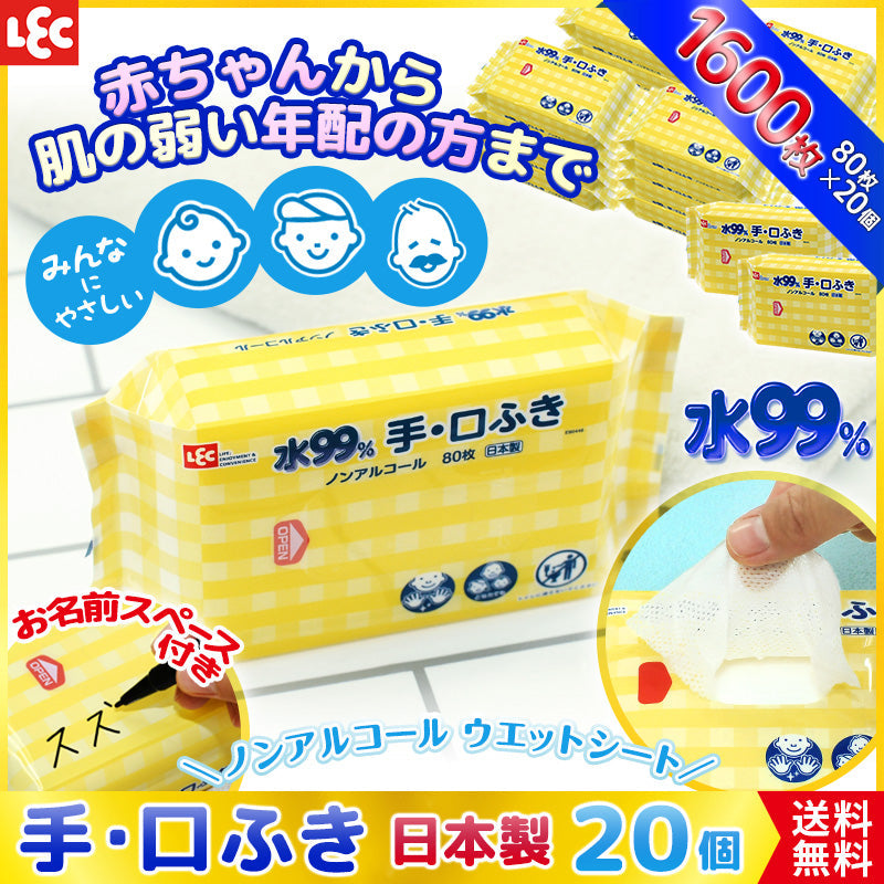 【ご新規さんとシェア買い】ウエットティッシュ　水99％　ノンアルコール　手口ふき 1600枚　日本製