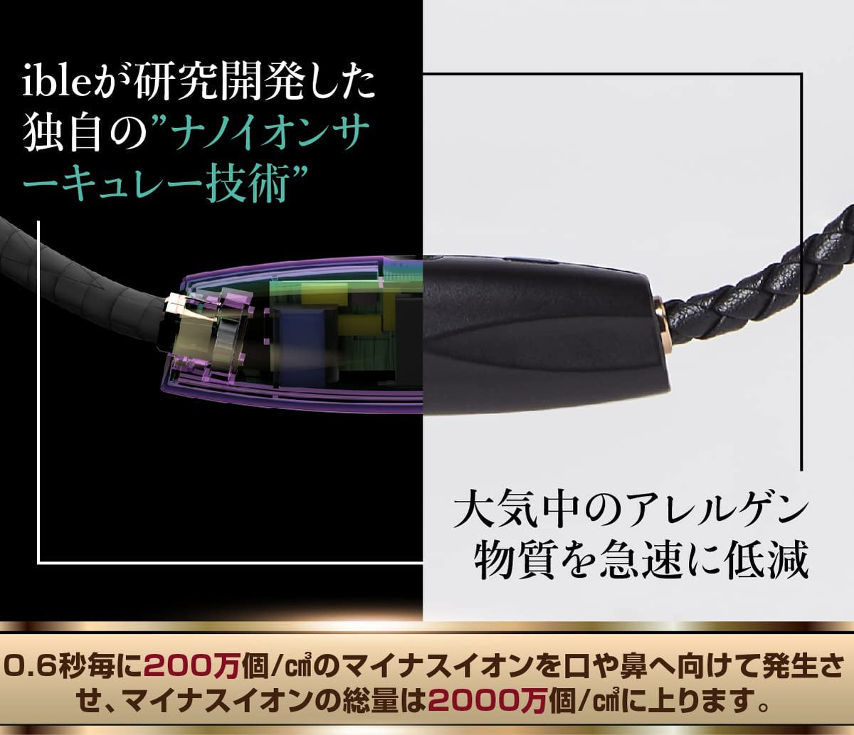ible Airvida M1 Black PM2.5 花粉 ウイルス対策 ネックレス マイナスイオン 空気清浄機 3WAYタイプ
