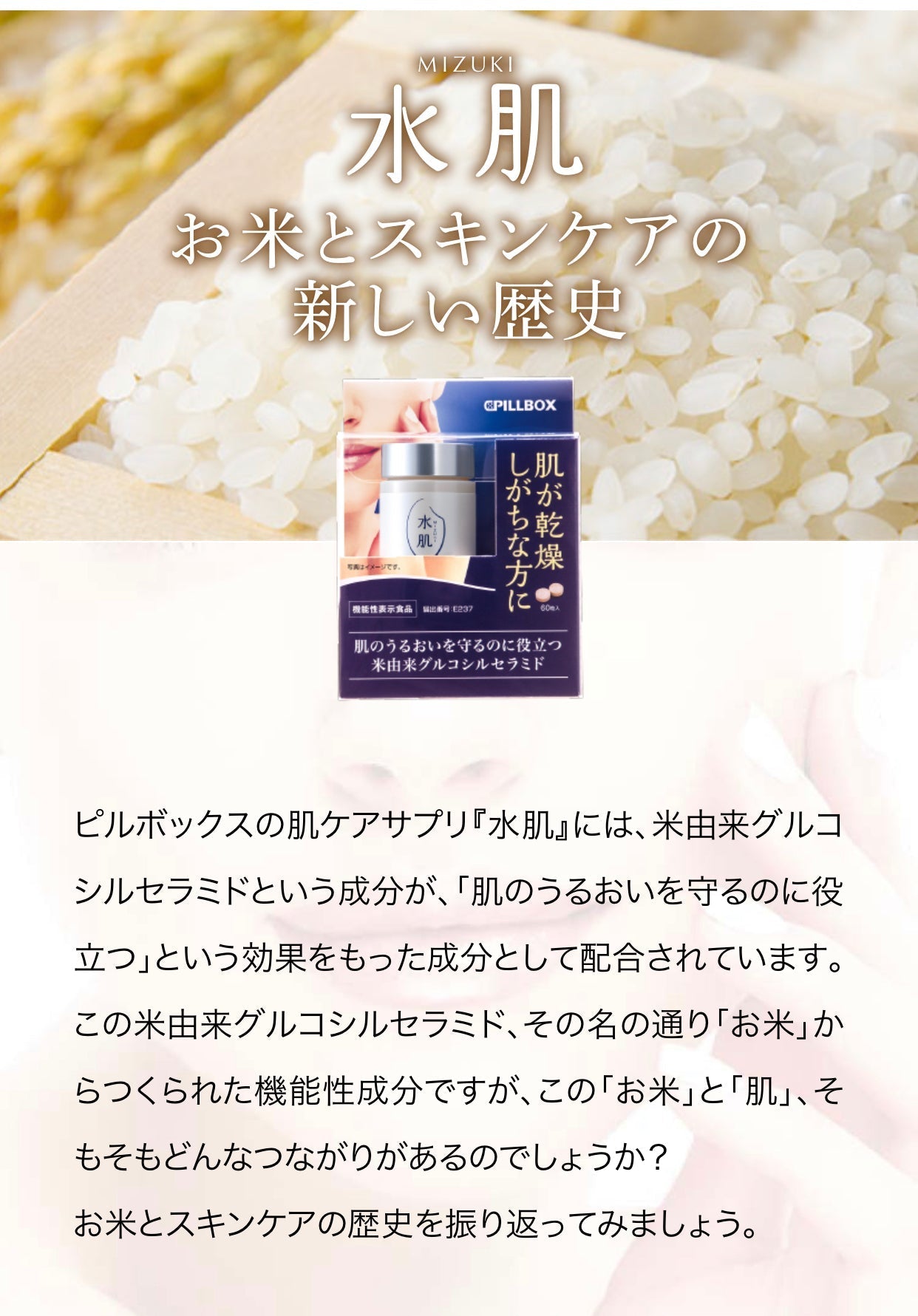 残り3名様　2個セット　水肌 PILLBOX 米由来グルコシルセラミドが肌のうるおいを守るのに役立つ