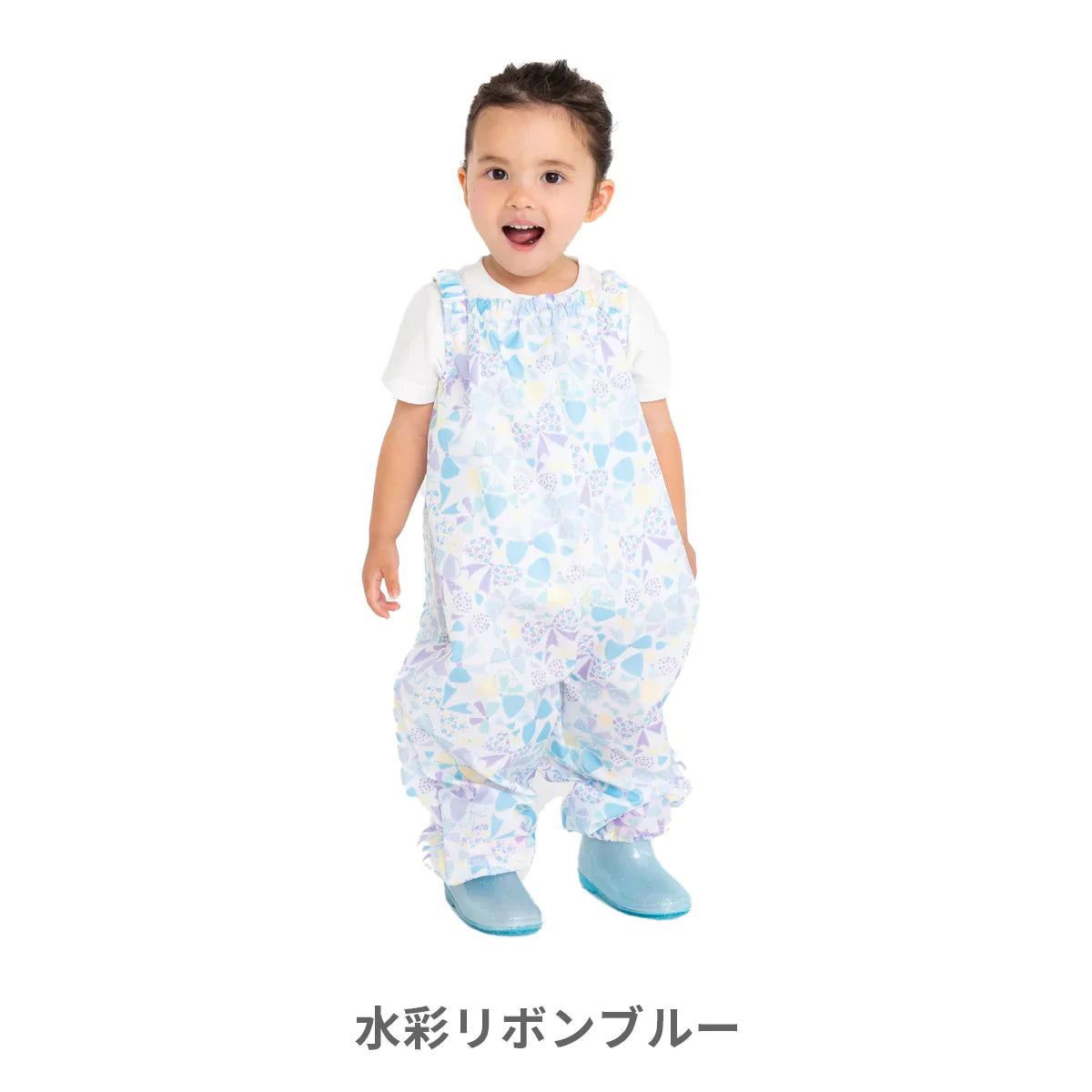 【ドット】Fabhug 撥水プレイウェア お砂場着 遊び着 つなぎ パンツ オーバーオール キッズ ベビー 撥水 女の子 男の子  90cm 100cm かわいい おしゃれ 子供 子ども 柄 ボーダー ドット 収納袋 巾着 レインコート レイングッズ 雨 誕生日 送料無料