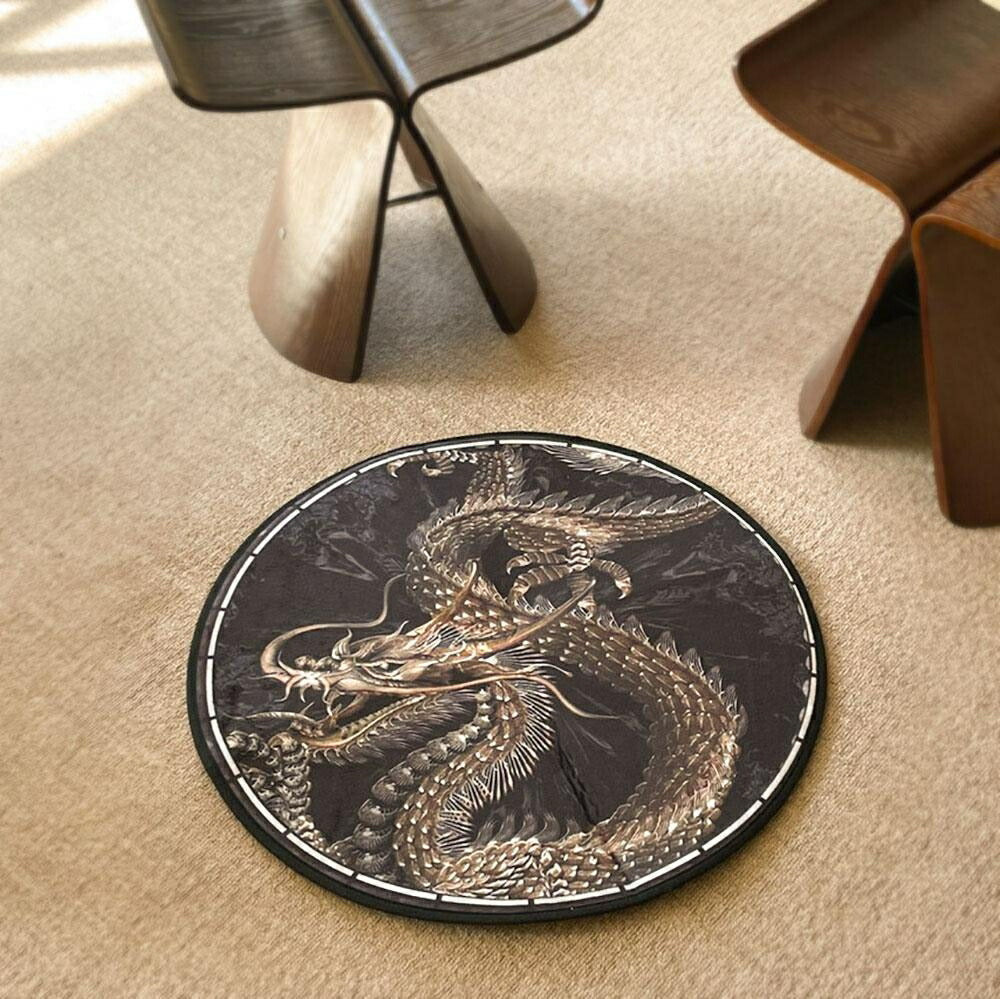 マット 玄関 用 丸型 黄金龍 60cm 龍 お風呂場 バスルーム カーペット 暖かい 温かい 温もり ふわふわ 滑り止めマット ペット 厚手 折り曲げ 足冷え対策 ズレない キズ防止 滑り防止 アンティーク チャーミング 誕生日 クリスマス ギフト