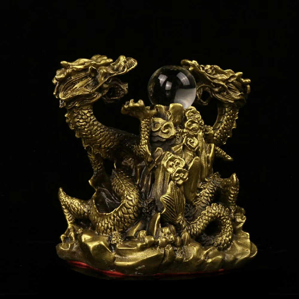 風水 置物 龍 ツインドラゴン 人工水晶 五本爪 龍 竜 真鍮 ブロンズゴールド 龍の置物 ドラゴン 風水 アイテム パワースポット 開運 金運 財産運 出世運 恋愛運 幸福 成功 贈り物 開運厄除 祈願成就 厳重 金運上昇 運気上昇インテリア