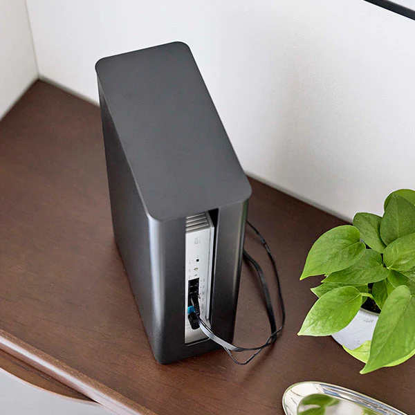 重ねられる スリム蓋付き ルーター収納ケース（山崎実業 スマート ロング）ブラック
