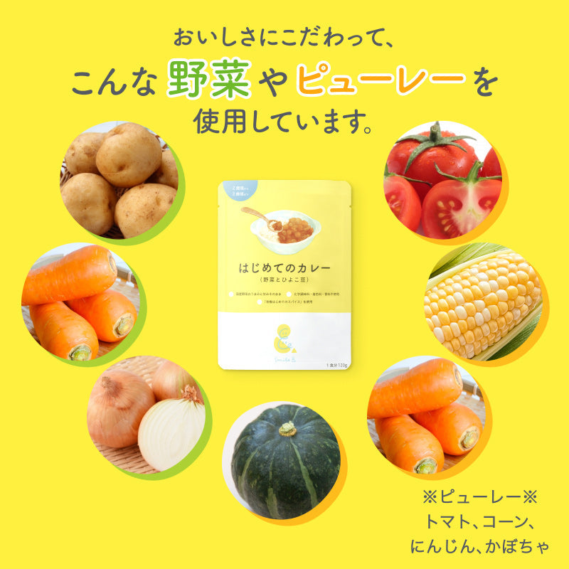 120g×9袋 レトルトカレー カレーレトルト はじめてのカレー（野菜とひよこ豆） 【2歳頃～3歳頃まで】無添加小麦粉不使用 国産素材 国産野菜 有機スパイス 辛味成分ゼロ カレーデビュー 具材たっぷり 辛くない 甘口 幼児食 こども用カレー 子供向けカレー 非常食 保存食