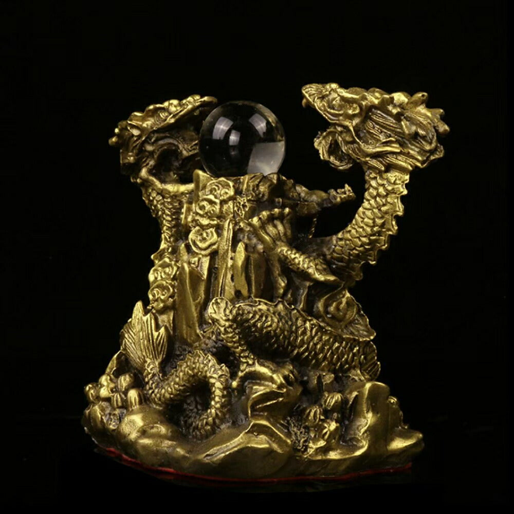 風水 置物 龍 ツインドラゴン 人工水晶 五本爪 龍 竜 真鍮 ブロンズゴールド 龍の置物 ドラゴン 風水 アイテム パワースポット 開運 金運 財産運 出世運 恋愛運 幸福 成功 贈り物 開運厄除 祈願成就 厳重 金運上昇 運気上昇インテリア