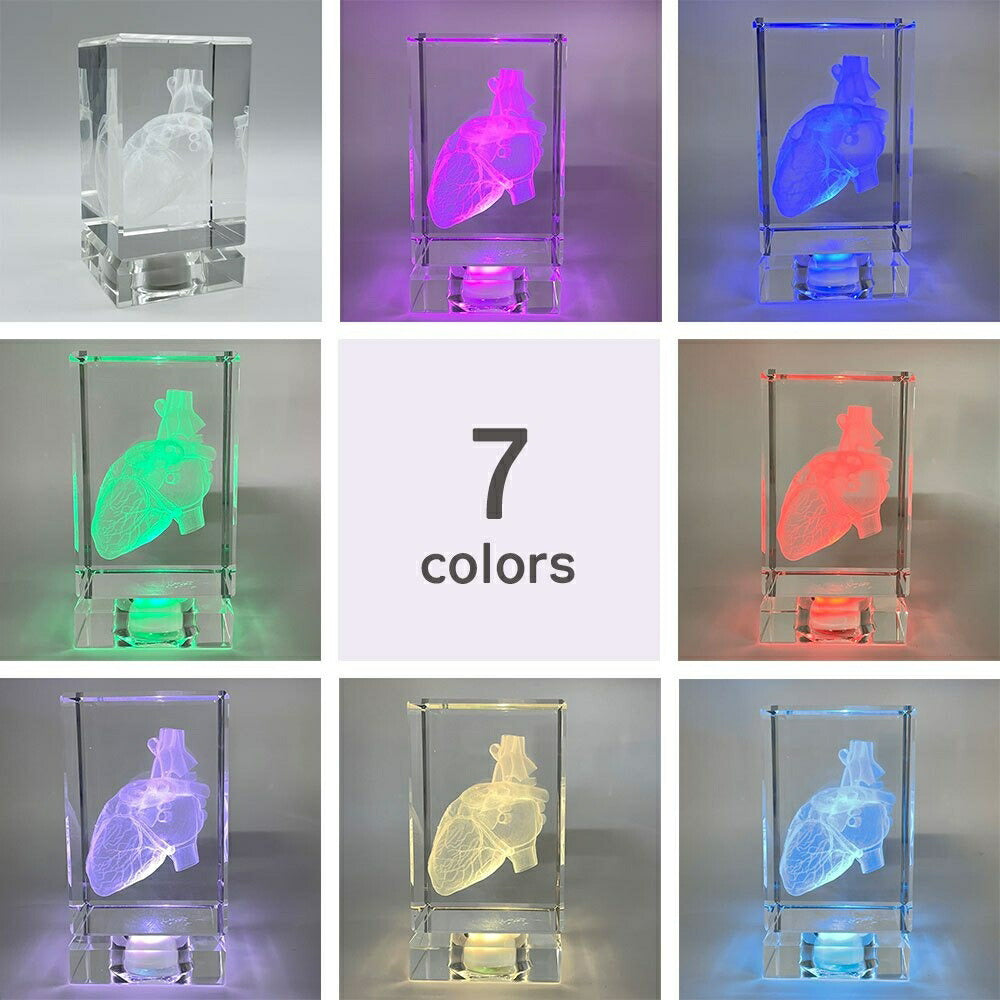 置物 クリスタル 心臓 レーザー 彫り 3D オブジェ インテリア クリスタルアート イルミネーション LED台座 ライトアップ 照明 玄関 卓上 テーブル プレゼント 実験 サイエンス マッドサイエンティスト 理科 化学 ハート ガラス