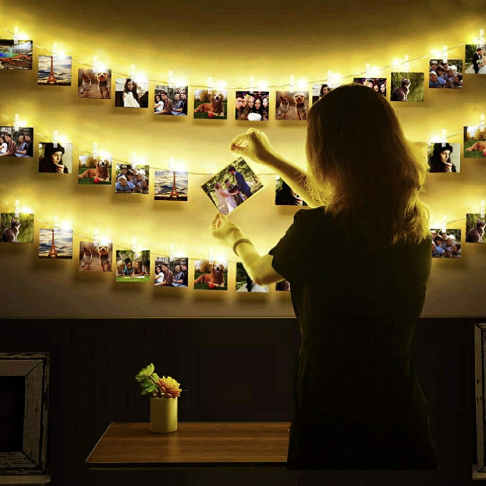 照明 写真 飾り LED 5m×50球 クリップライト フォトクリップ フォトガーランド 写真飾りライト LEDストリングライト 写真飾り ストリングライト LEDイルミネーションライト 電池式 DIY壁飾り 写真クリップライト 新年 結婚式 誕生日 DIY